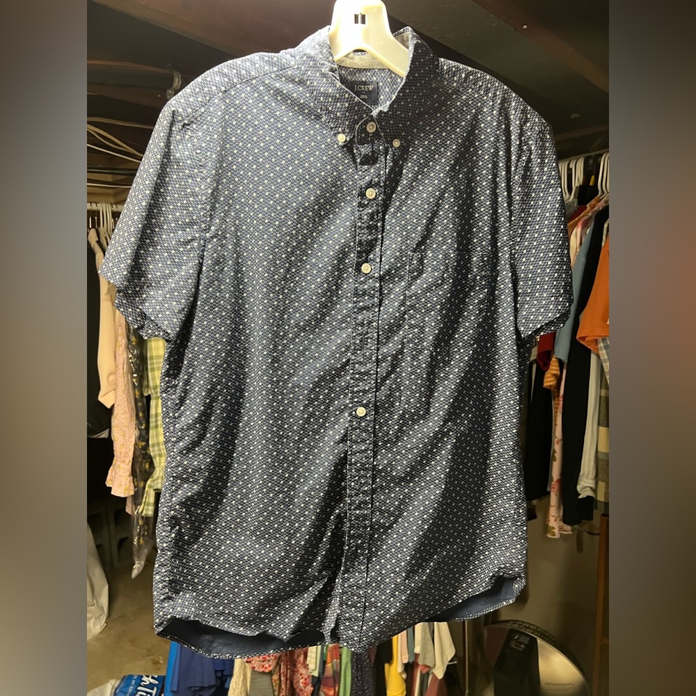 J. Crew Men's Dark Blue Patterned Button Down Shirt